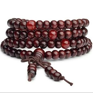 Yoga Meditation Sandalwood Mala Beads Rosary Wrap Bracelet Wooden Red Black